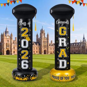 Jenaai 2pcs 4.9ft 2026 Inflatable Graduation Decorations, Large Bachelor's Cap Blow up Decor, Black Gold Grad Inflatable Decor, Congrats Grad Blow up Yard Sign for Lawn Party, High School College