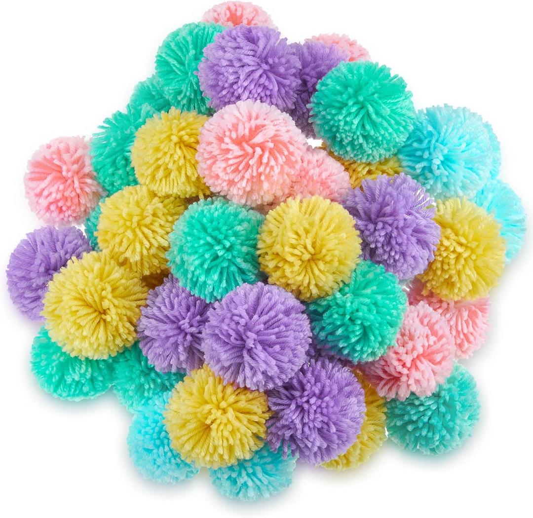 Gemscream 50 Pcs 3 Inch Christmas Yarn Pom Poms for Crafts Large Fuzzy Pompoms Big Pom Balls for DIY Hats Xmas Party Hanging Ornaments Home Decors (Macarons Color)