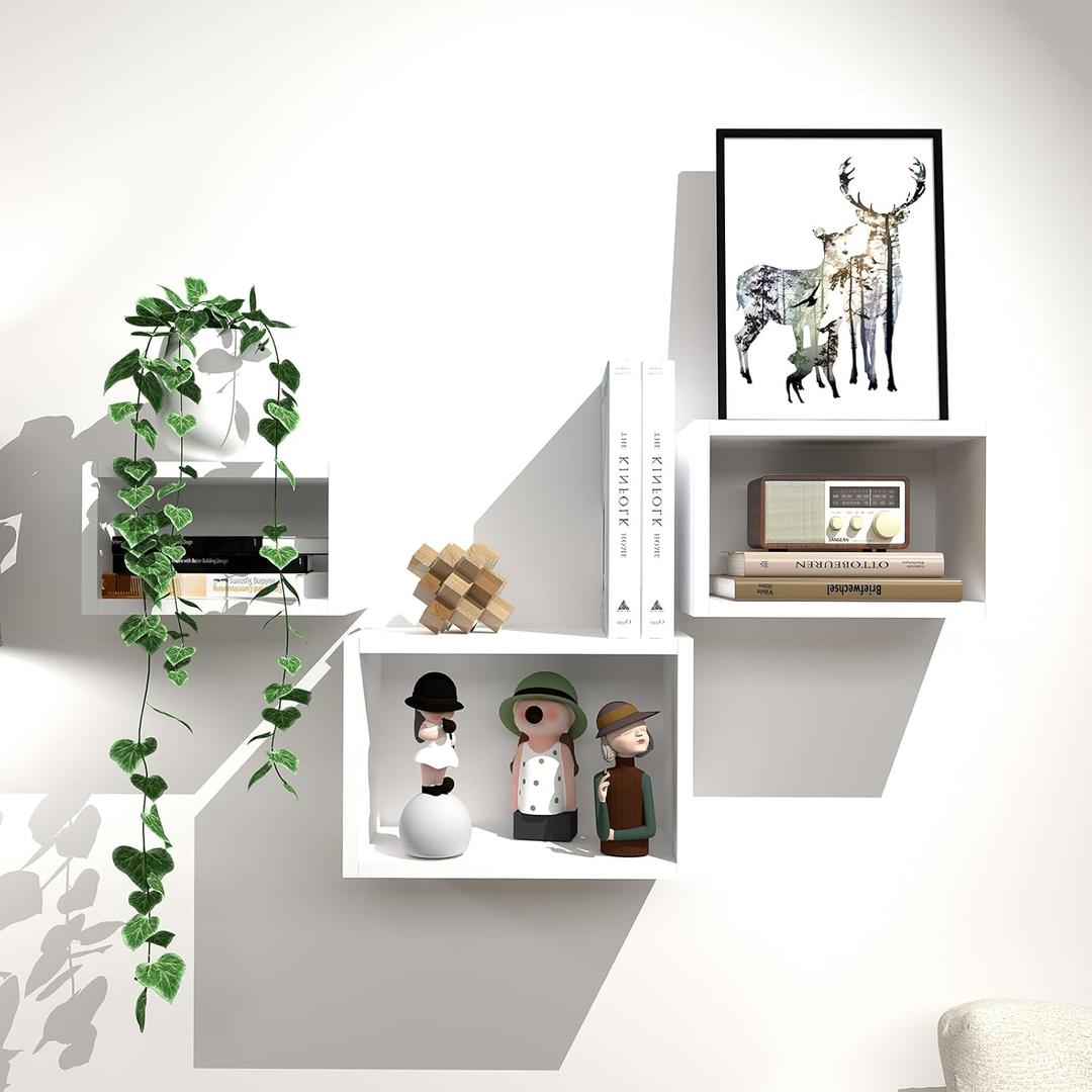 Premium Warm White Floating Cube Shelves, Eco-Friendly Wood Box-Style Wall Storage Display Set of 3  Pre-Assembled, Ready to Use, Modern Decorative Wall Shelf Units for Living Room, Bedroom & Office