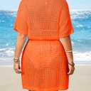 Aqua Eve Plus Size Swimsuit Cover Up - Crochet Bathing Suit Coverups 2025 Short Sleeve Beach Dress Swimwear Orange 18W (Orange)
