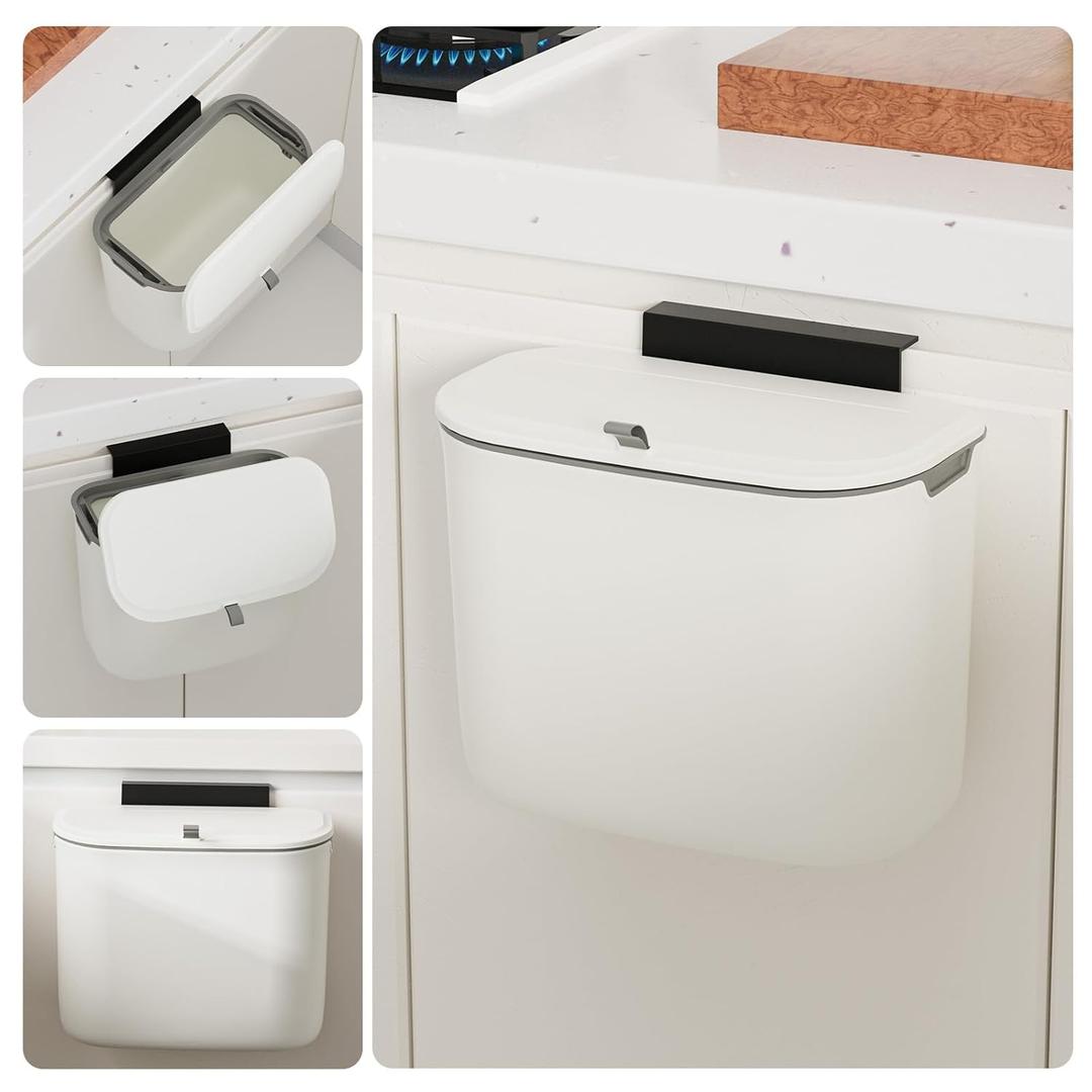 1.9 Gallon Kitchen Compost Bin Hanging Small Can with Lid Under Sink Dual Installation & Triple-Seal Technology, Odorless Kitchen/Bathroom/Office Can for Home, RV
