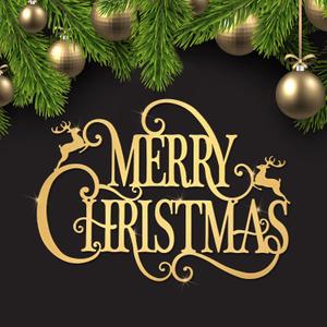 Maitys 15 x 10.8 Inches Large Metal Christmas Hanging Sign Merry Christmas Word Sign Rustic Metal Letters Wall Decor for Indoor Outdoor Yard Party Ornaments(Gold)