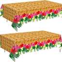 2 Pcs Hawaiian Luau Party Table Cover 54'' x 108'' Plastic Hawaiian Tablecloth Disposable Rectangular Luau Party Decorations Summer Tropical Table Supplies for BBQs Beach Pool Birthday