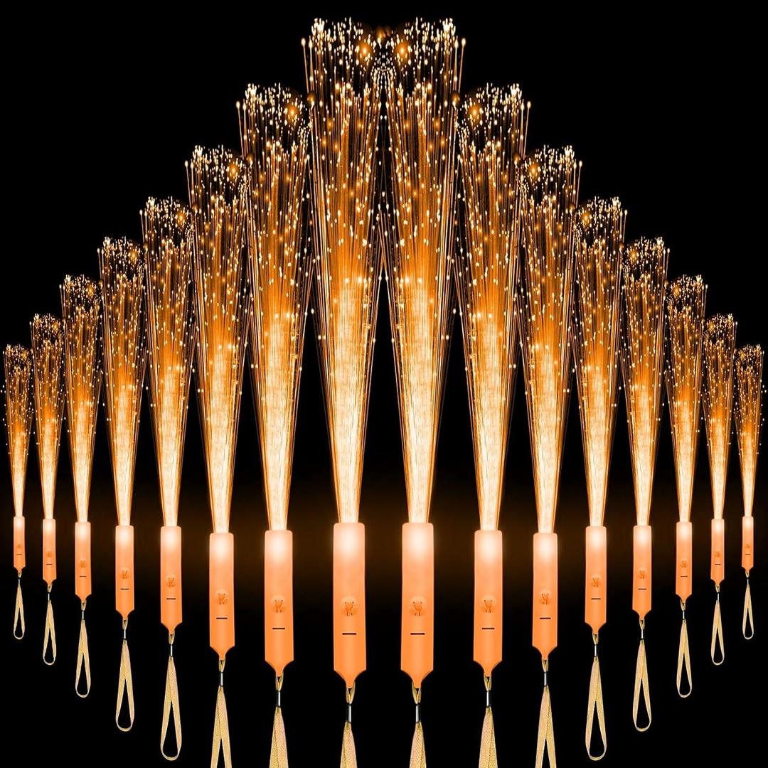 U-MOJOK 18 PCS Orange LED Fiber Optic Wands Glow Sticks, Light Up Wands, Fiber Optic Lights Rod, Flashing Wands with 3 Light Modes for Wedding,Halloween,Christmas, Neon Party Favors Supplies