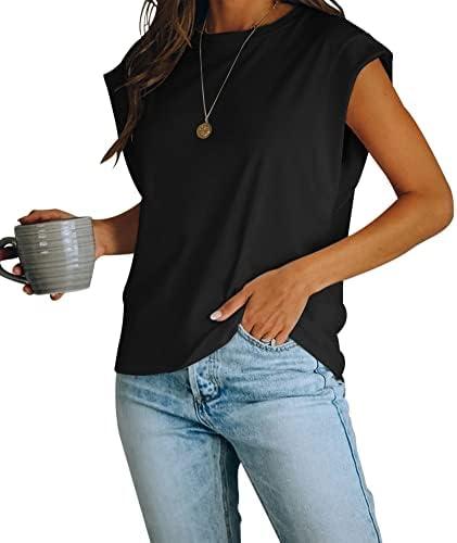 Women's Cap Sleeve Tank Top Crew Neck T Shirts Loose Fit Basic Summer Casual Tee Tops, Size XXL
