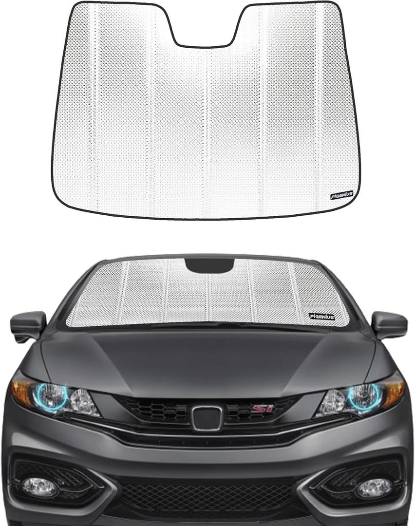 Windshield Sun Shade for Honda Civic Sedan 2012-2015. Reflective Aluminum Film Front Window Sunshade - BLAZBLOCK (Classic Shiny Silver)