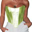 ABMOIU Leather Corset Tops for Women Strapless Lace Up Boned Sweetheart Neck Bodyshaper Bustier Sexy Crop Top (XXL) Fluorescent Green