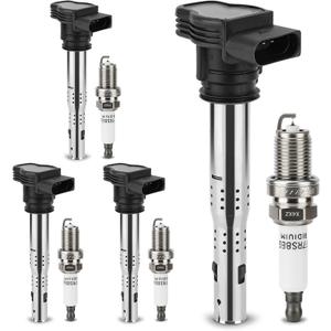 UF575 Ignition Coil & 1675 Double Iridium Spark Plug for Audi A3 A4 A5 A6 Q5 R8 TT RS4 RS5/Volkswagen Jetta Passat Tiguan Beetle CC Golf GTI Replaces# C1627 07K905715F E1075