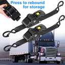 Heavy Duty Auto-Retract Ratchet Tie Down Straps, Black Nylon, 2 Inch x 10 Feet, 3500 lbs Load Capacity, Steel Hooks, Universal Truck Cargo Straps, 2-Pack