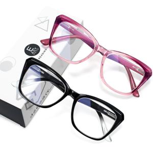 EASY READ 2 Pack Reading Glasses for Women,Cat Eye Blue Light Blocking Computer Readers with Spring Hinge(Magnification 2.00,Black/Purple)