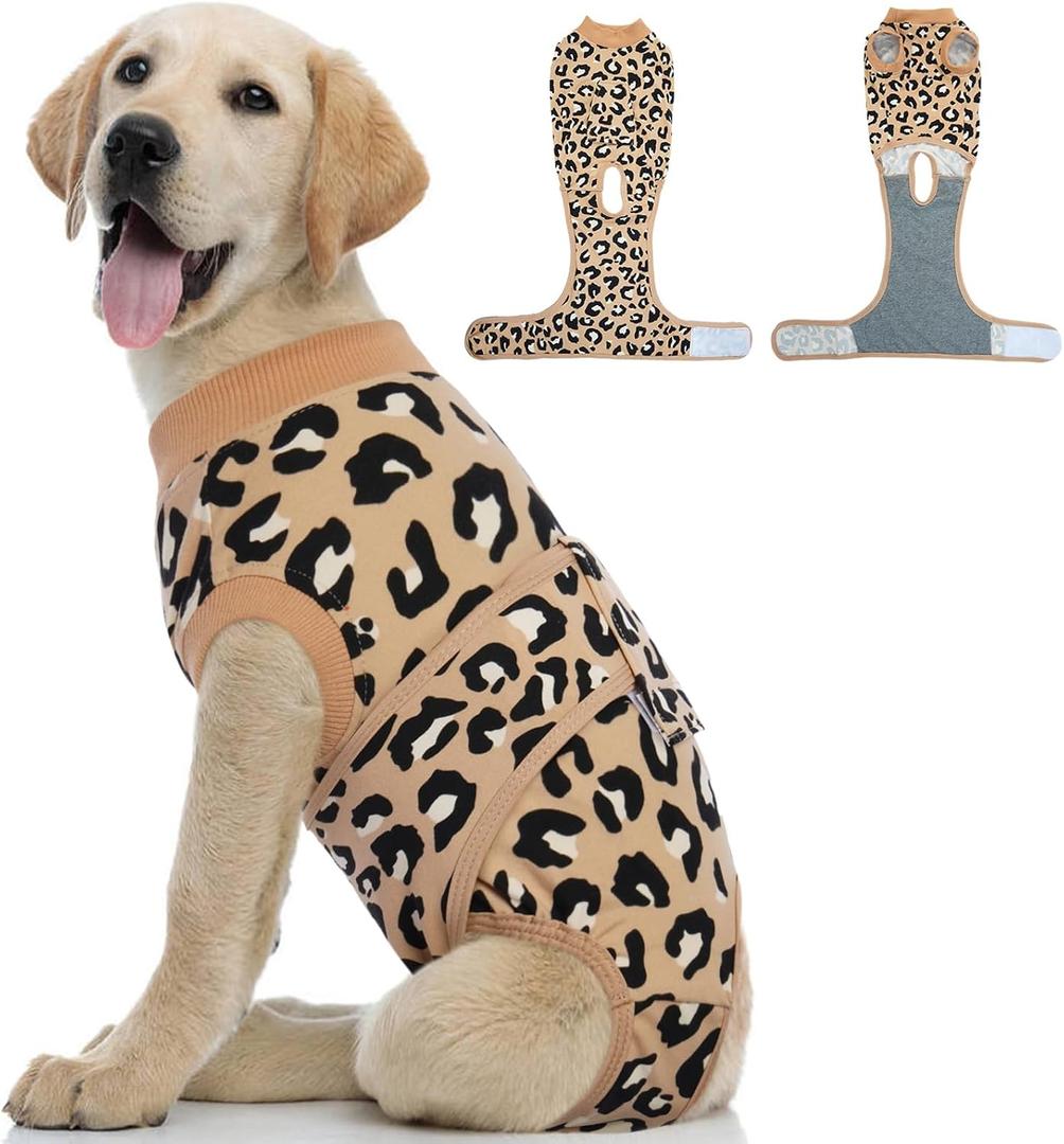 Kuoser Dog Recovery Suit for Dogs After Surgery, Professional Surgical Onesie for Female Male Dogs Spay Neuter, Soft Dog Surgery Suit Bodysuit for Abdominal Wounds Skin Disease, Coffee Leopard, Small