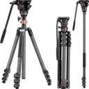 Cayer CF2451 Carbon Fiber Tripod Kit, 75 inches Video Tripod Leg with Fluid Head, 4-Section Tube Stand Convertible to Monopod for DSLR Camera, Video Camcorder, Max Load 13.2lb