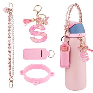 RONGFY Letter Accessories for Owala Water Bottle 24/32/40oz,Initial Charm、Lipstick Holder and Handle Strap for Owala and Stanley Cup Accessories (R, Pink)