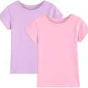 2 Pack Girls/Toddlers Cotton T-Shirts Crewneck Short Sleeve Summer Tops Kids Clothes Tees (13-14 Years, Lavender Purple/Pink)