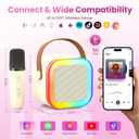 Mini Karaoke Machine for Kids Adults, 2026 TOP Birthday Gifts for Girls Boys 3,4,5,6,7,8+Year Old Toddler Toys, Portable Bluetooth Speaker with 2 Wireless Karaoke Microphones Player (Light Beige)