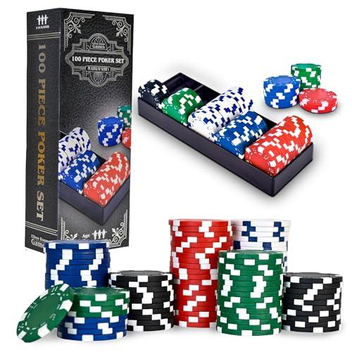 Elbow Room Games 100-Piece Poker Chip Set with Tray – Casino Style Plastic Chips for Texas Hold'em, Blackjack & Home Game Nights