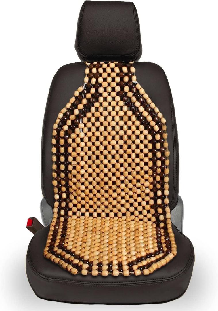 VaygWay Wood Beaded Comfort Seat Cushion  Wooden Beaded Comfort Car Seat Cover Double Strung Car Massaging Cool Cover Car Chair w/High Ventilation  for Truck or Office Chair (1 Pack Beige/ Black)