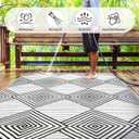 Waterproof Outdoor Rug 5x8ft, Foldable Reversible Plastic Straw Mat for Patio RV Deck Porch Backyard Balcony Camping Picnic Beach Indoor Outdoor Carpet, Black&White