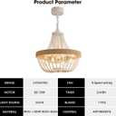 20 Rustic Beaded Chandelier Ceiling Fan with Lights, Remote & App Control, 6 Speed, 8-Lights Boho Fandelier, for Bedroom, Dining Room (Minimalist White), 20 IN, Wood Bead
