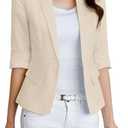 Mina Self 2025 Women's Summer Linen Blazer 3/4 Sleeve Lightweight Fully-Lined Slim Elegant Casual Work Jacket with Pockets M