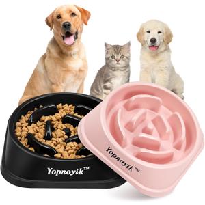 2 Pack Slow Feeder Dog Bowls for Healthy Eating, Non-Slip and Anti-Choking Design, Reduces Bloating & Overeating for Medium Dogs and Cats, Easy to Clean (Black and Pink)