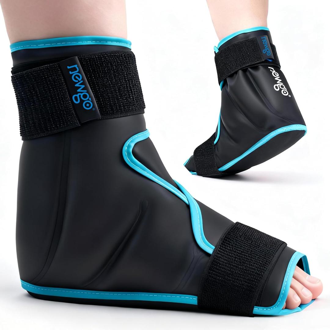 NEWGO Foot Ice Pack Wrap for Plantar Fasciitis Relief, 360 Full Coverage Reusable Gel Ice Boot for Heel & Ankle Pain, Cold Compression for Swelling, Achilles Tendonitis & Ankle Sprain- Black