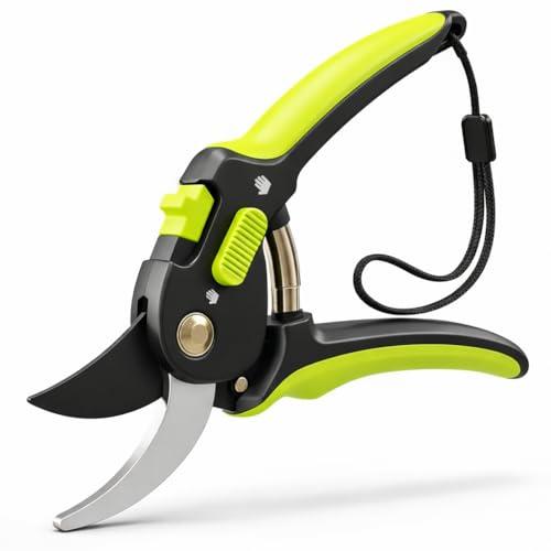 Lime Bypass Pruning Shears & Hedge Clippers - Cuts 3x Easier, Ideal for Seniors (Green)