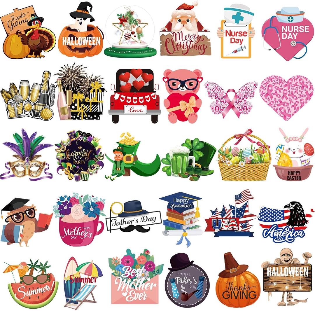 Funtery 30 Pcs Holiday Magnets Valentine's Day Easter Mardi Gras Refrigerator Magnets Set for Festival Locker Whiteboard Dishwasher Magnetic Kitchen Decorations Accessories for Home Classroom Office (Lovely)