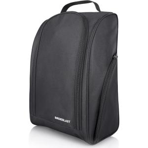 Golf Shoe Bag, Zipper Sports Shoe Strap Bag with Side Accessory Pocket for Storing Golf Accessories, Padded Golf Shoe Carry Bags with Clasped Strap Handle (Black)