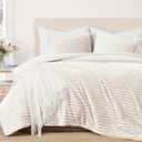 Geniospin Cream White Fleece Queen Comforter Set - 3 Pieces Faux Fur Beige Comforter Queen Size, Soft Warm Fluffy Bedding Set for All Season with 2 Pillow Cases (Queen (90"x90"), 1-Ivory)