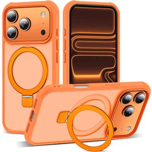 SKYLMW Compatible with iPhone 17 Pro Case with Invisible Magnetic O-Ring Stand Military-Grade Translucent Phone Case for iPhone 17 Pro 6.3" [Compatible with Mag-Safe][Great Grip Feeling],Orange