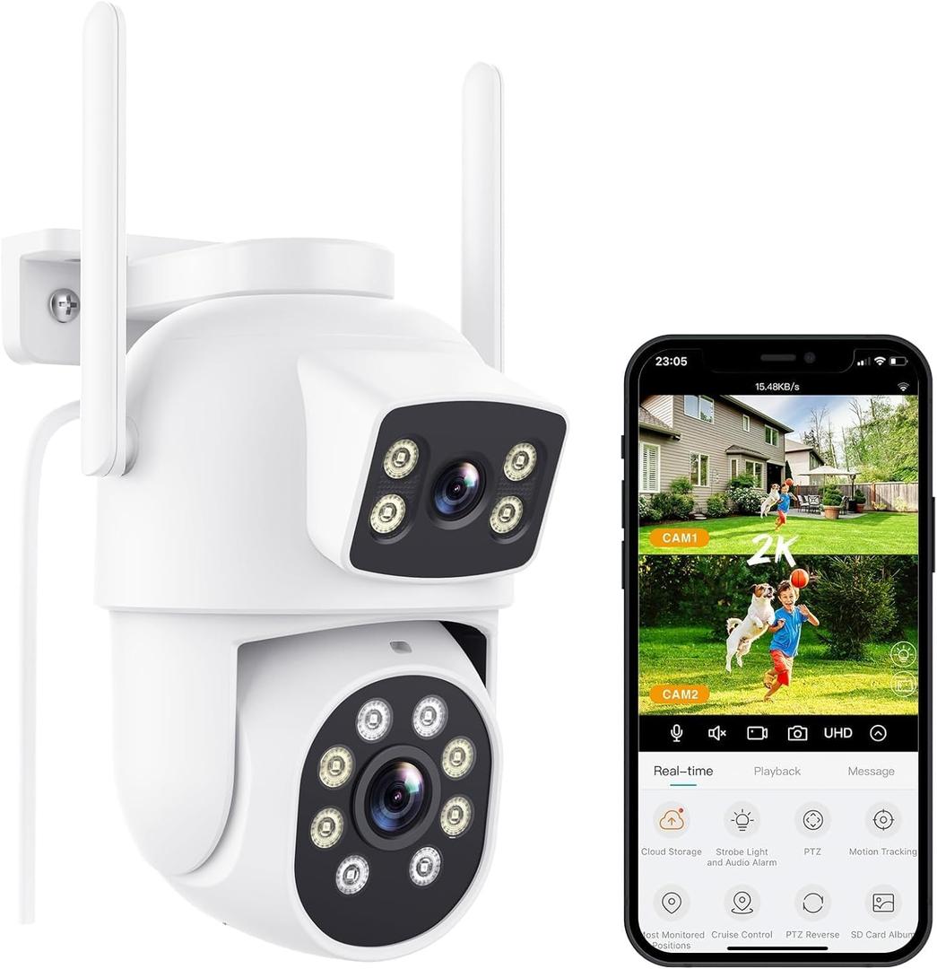Security Camera Outdoor with Dual Lens, 2.5K/6MP Outdoor Cameras for Home Security with Auto Tracking, Human Detection, 30m Color Night Vision, Two-Way Audio, IP66