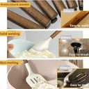 Non-Stick Silicone Kitchen Utensils Set with Natural Acacia Hard Wood Handle, Umite Chef 8 Pieces Kitchen Spatulas set, White, BPA Free, Baking, Serving and Cooking Utensils