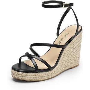 DREAM PAIRS Strappy Espadrille Platform Wedge Sandals for Women Dressy Summer, Comfortable Open Toe Sandals with Cushioned Insole and Ankle Strap Buckle 7.5