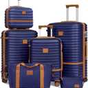Joyway Luggage Set Of 5 Pieces Suitcase Sets with Spinner Wheel, Hardside Expandable Travel Luggage with TSA Lock (13/20/24/28 Navy brown