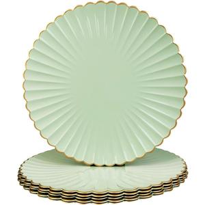 Light Green Charger Plates, 13 Inch Plastic Round Dinner Charger Plates for Wedding Party, Tabletop Decor. (Set of 6)