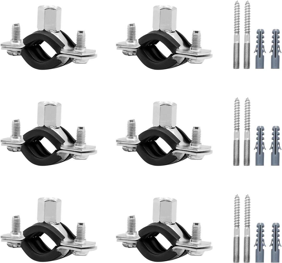 6 Pcs 1-1.2 Inch Split Ring Pipe Hanger, 26-30mm Heavy Duty Adjustable Pipe Bracket Clamp with Screw & Expansion Tube, Wall Ceiling Mount Combination Thread M8/M10 Metal Pipe Clamps