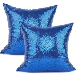 YOUR SMILE Pack of 2, New Luxury Series Solid Color Decorative Glitzy Sequin & Comfy Satin Throw Pillow Cover Cushion Case for Wedding/Christmas (Royal Blue, 18"x18")