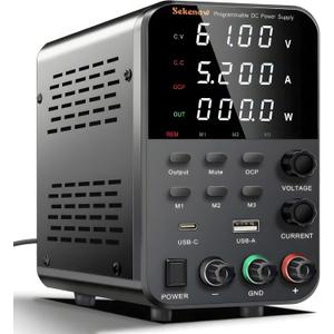 DC Power Supply Variable, 60V 5A Adjustable Switching Bench Power Supply with Memory Storage & USB/Type-C Quick-Charge,High Precision 4-Digit LED Display,Encoder Adjustment Knob