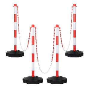 35'' 4-Pack Parking Delineators Post, Traffic Cone Safety Stanchion with Base & 5FT Link Chain - Red and White Striped Chain Barriers for Parking Lot, Driveway, Road Construction (Black)