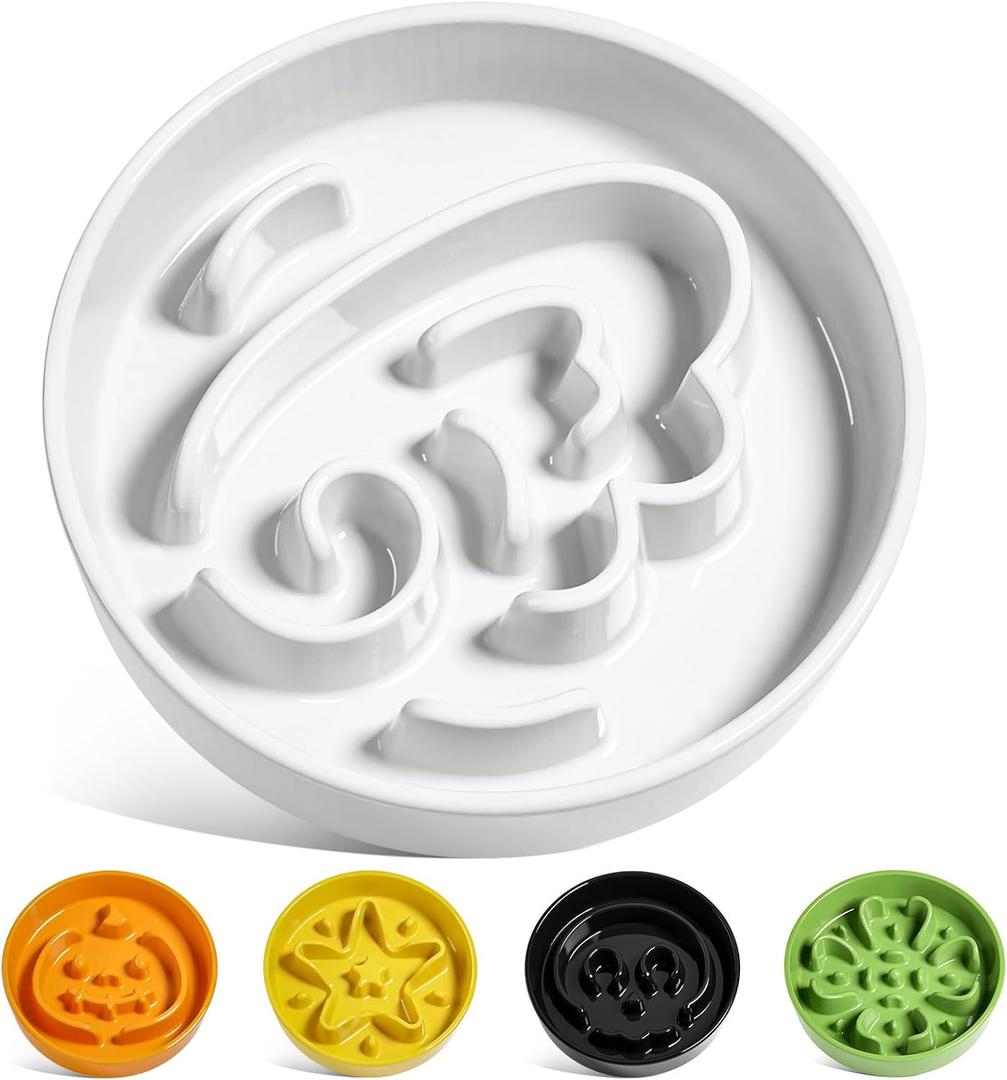 LE TAUCI Angel White Slow Feeder Ceramic Dog Bowl for Slowing Down Fast Eaters, 1.5 Cups, Small to Medium Breed, Ideal for Puppies and Adults