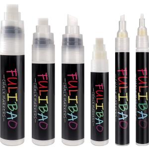 White Chalk Markers 6 Pcs/Pack Chalkboard Markers Erasable Fine tip & Jumbo tip White Car Chalk Window Markers Washable for Cars, Blackboard, Glass, Auto, Window, Mirrors, Menu [1, 5, 8, 10, 11, 15mm]
