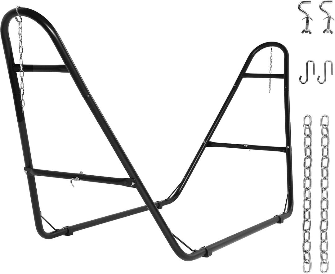 Double Heavy Duty Steel Hammock Stand Only, 550 Pound Capacity, Portable, Easy Assembly, Adjustable for Indoor, Yard, Camping, or Outdoor, Patio LBS(Black)