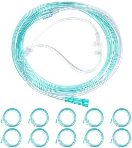 9 Pack High-Flow Ultra Soft Nasal Oxygen Cannula, Green Crush Resistant Tubing with Standard Connection 6.6 Feet