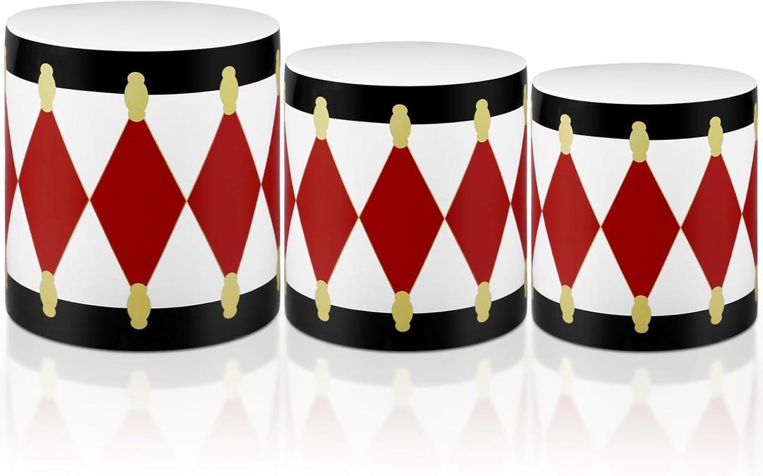 Sumind 3 Pack Christmas Inflatables Decoration Christmas Inflatables Drum Decor White and Red Drum Patio Decorations Xmas Pattern Holiday Decor for Indoor Outdoor Patio Garden Party Supplies