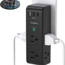 Surge Protector Outlet Extender with Rotating Plug, 6 AC Multi Plug Outlet with 3 USB Ports (2 USB C), 1800 Joules, 3-Sided Swivel Power Strip with Spaced Outlet Splitter for Home, Office, Dorm, Black