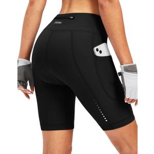 Bikewa Women's 4D Padded Bike Shorts Cycling Riding Road Biking Bicycle Cycle Shorts for Women Zipper Pockets (Medium, Black)