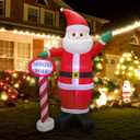 MorTime 8 FT Christmas Inflatable Santa Claus with Guidepost, Blow up Lighted Giant Wave Santa Claus North Pole with LED Lights Yard Decoration Party Display for Xmas Outdoor Decorations