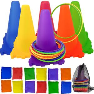Sports & Outdoor Game Toddlers Kids, Gifts for Birthday Party Cones Carnival Bean Bags Ring Toss Tossing Games, Recess Outdoor Toys for Adults and Family Kids Toddlers Ages 3 4 5 6 7 8