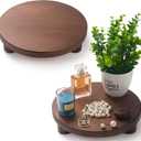 Wood Riser for Decor, 2 Pack Wood Pedestal Stand for Display, Round Wooden Tray for Kitchen Counter, Wooden Pedestal Stand for Plant Pot Indoor (Round - Brown)